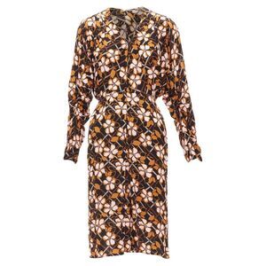 Marni geometric flower print panelled sleeves V neck dress